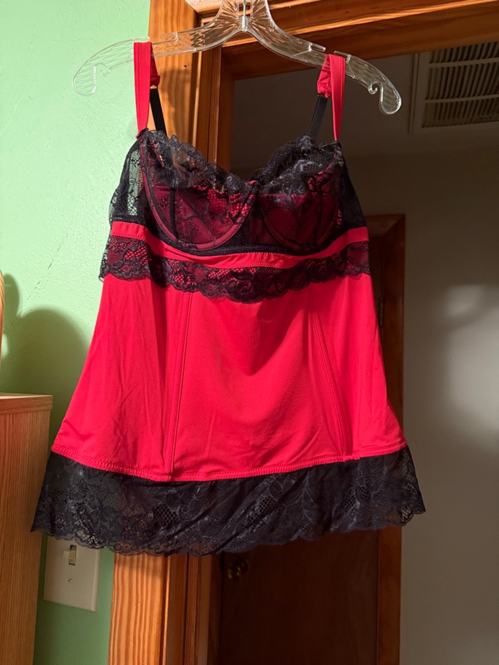 Red and Black Lace Babydoll Chemise - Women’s Intimates